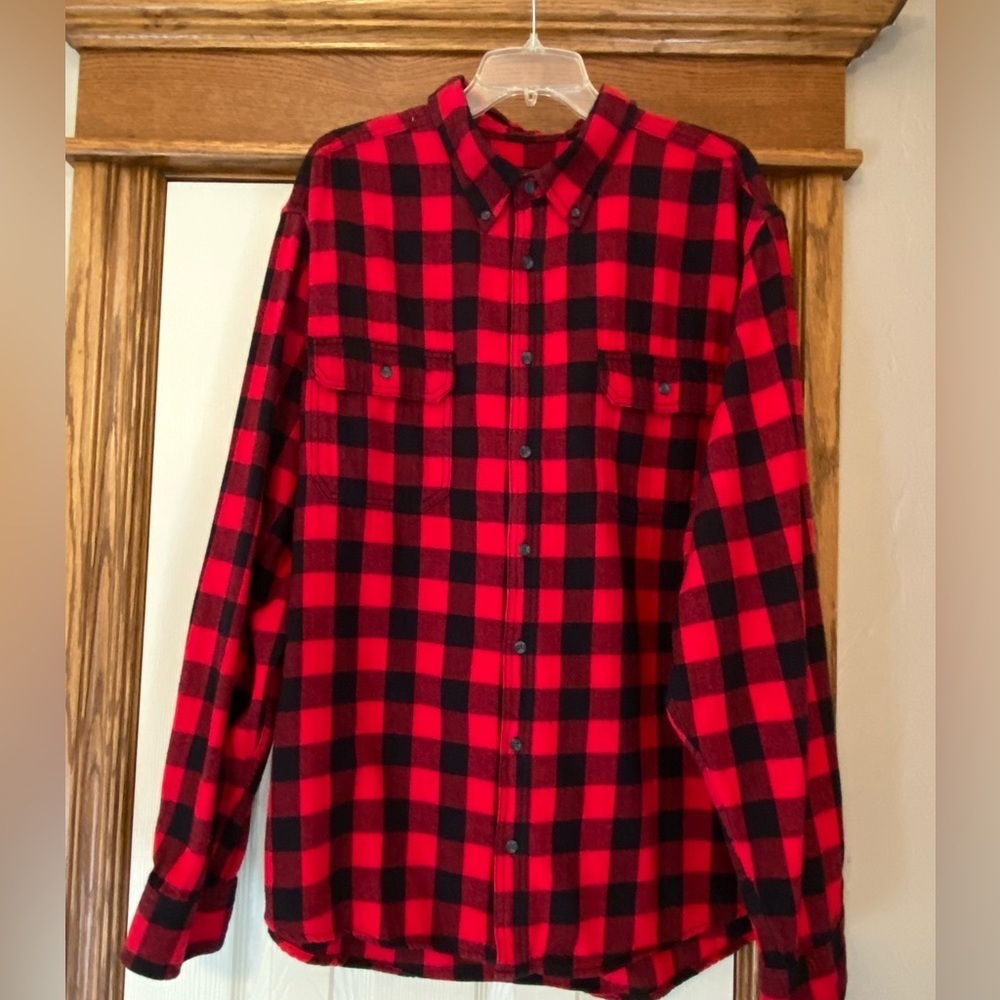 Faded Glory Mens Black Red Check Flannel Shirt Sz 2XLT Burton Front
